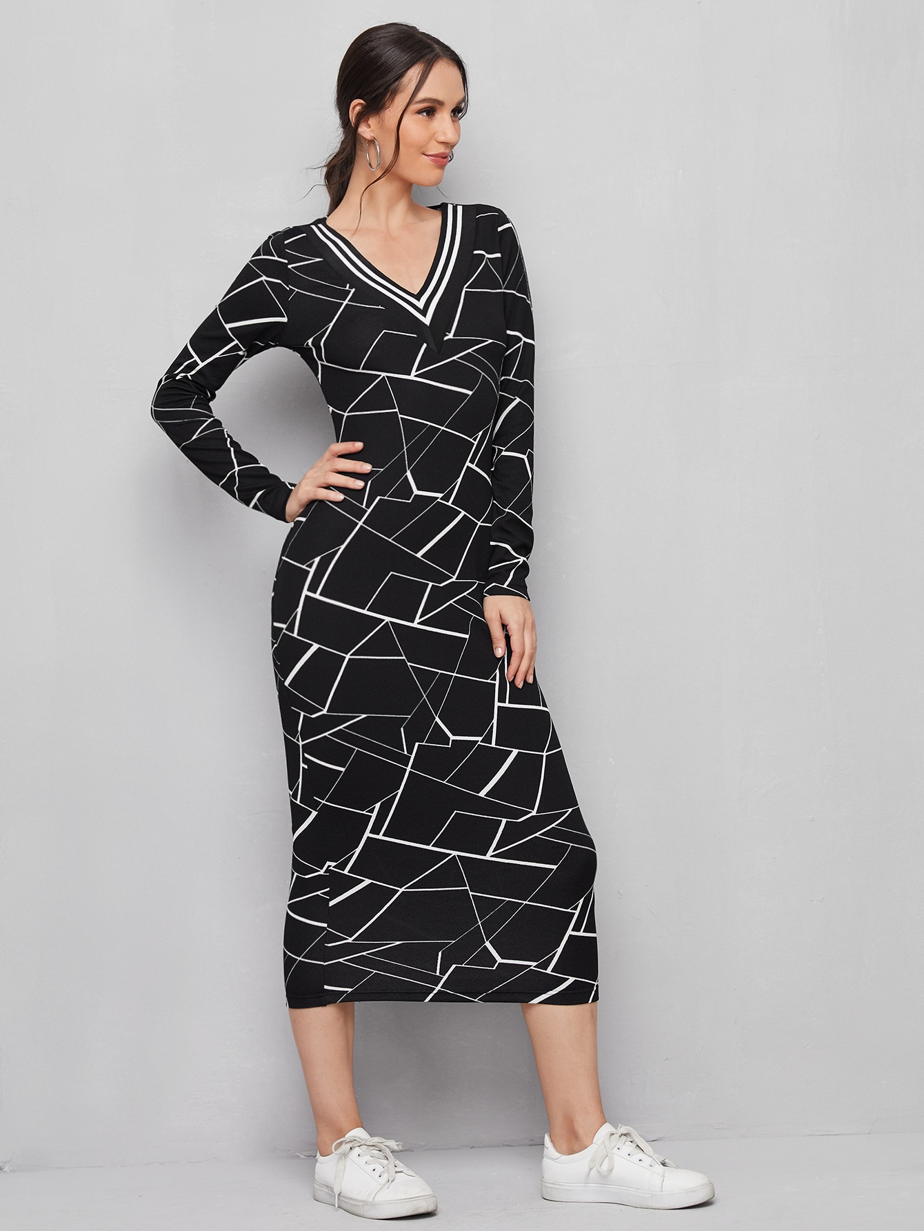 Striped Trim Geo Dress thumbnail
