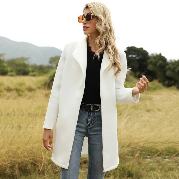 

Waterfall Collar Belted Coat, White
