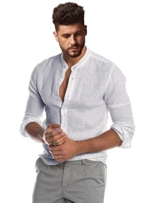 Manfinity RSRT Men Stand Neck Button Up Shirt - White - View 3