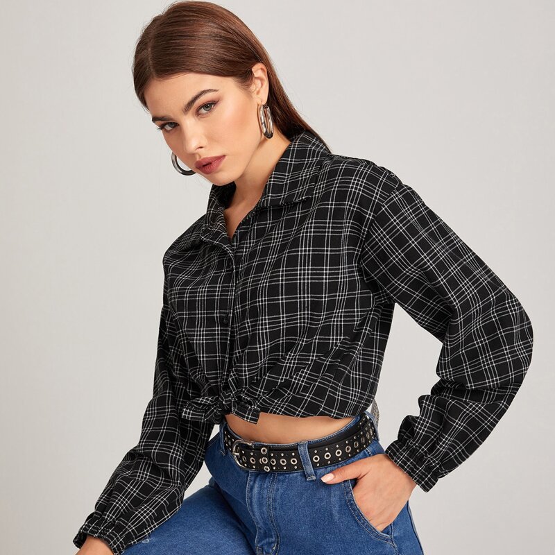 

Plaid Boxy Shirt, Black