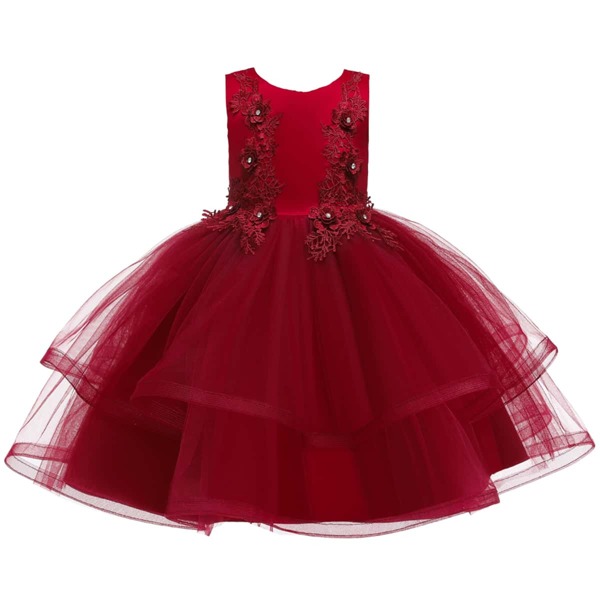 

Girls Rhinestone Appliques Mesh Gown Dress, Burgundy
