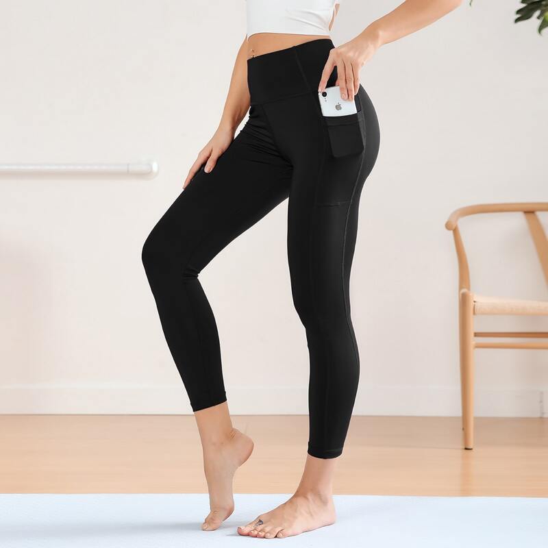 

Wide Waistband Sports Leggings With Pocket, Black