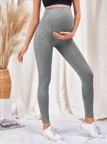 SHEIN Maternity Solid Sports Leggings - Grey - View 1