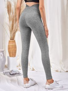 SHEIN Maternity Solid Sports Leggings - Grey - View 2