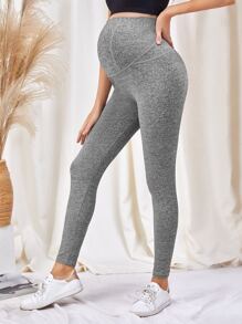 SHEIN Maternity Solid Sports Leggings - Grey - View 3