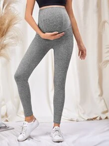 SHEIN Maternity Solid Sports Leggings - Grey - View 4