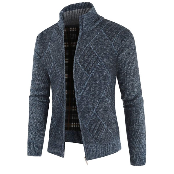 

Men Solid Mock Neck Zip Up Cardigan, Blue