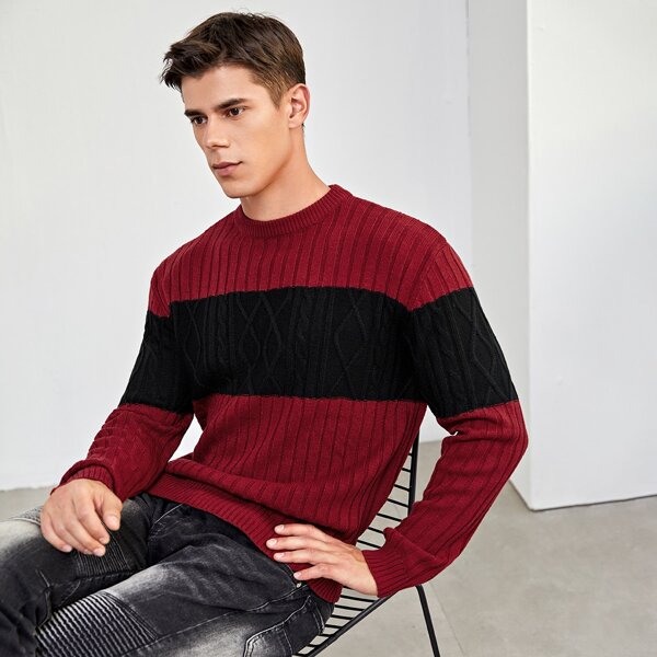 

Men Colorblock Cable Knit Sweater, Multicolor