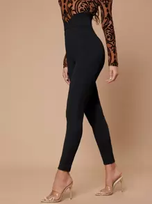 Firerie Notch Wide Waistband Skinny Pants - Black - View 3