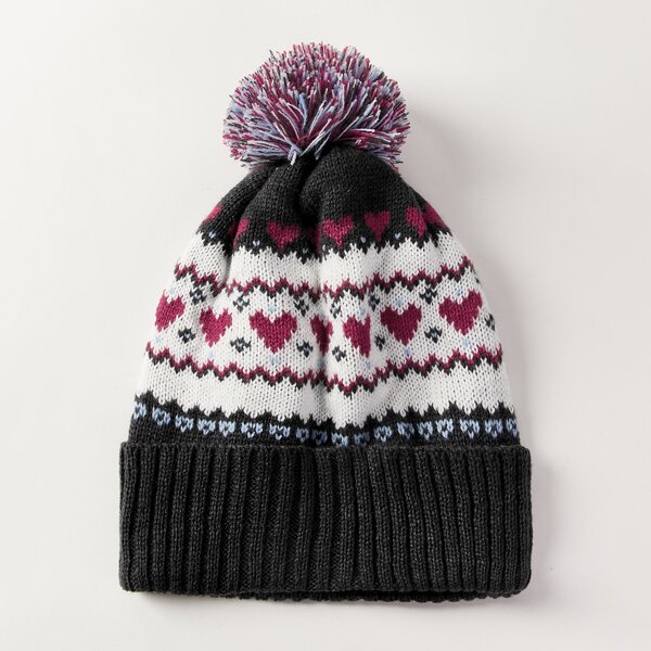 

Pom Pom Decor Heart Pattern Beanie, Multicolor