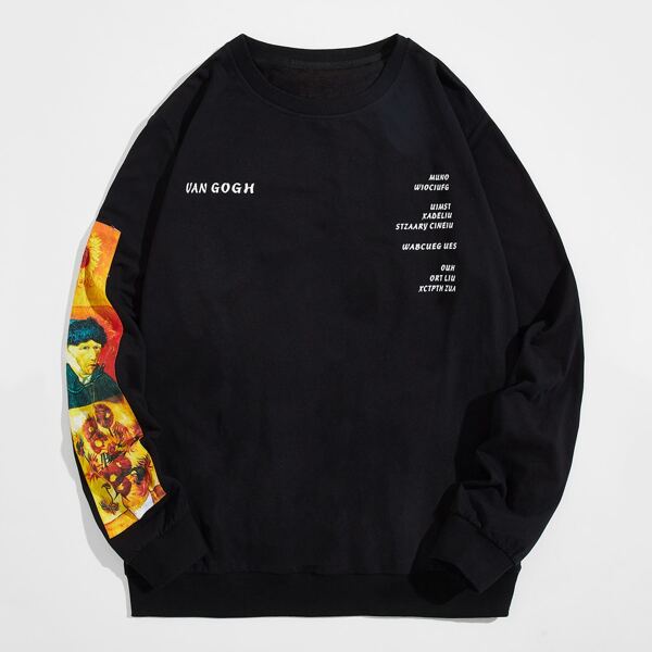 

Men Letter & Figure Graphic Sweatshirt, Black