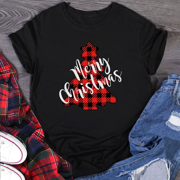 

Christmas And Slogan Graphic Tee, Black