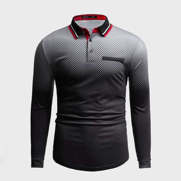 

Men Contrast Collar Geo Polo Shirt, Multicolor