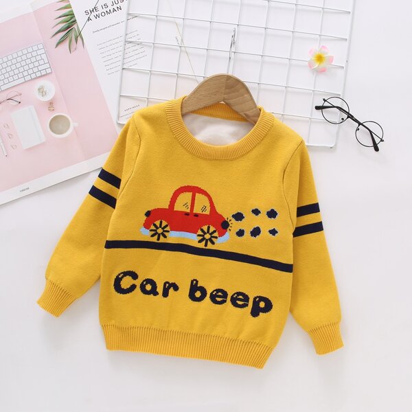 

Toddler Boys Letter And Car Pattern Sweater, Yellow