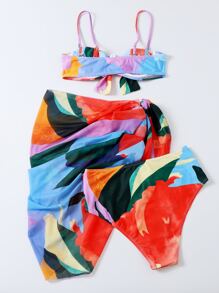 3套全印花有腰帶推擠式比基尼套裝，夏季沙灘必備 - 彩色 - 查看 2