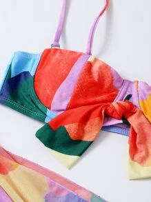 3套全印花有腰帶推擠式比基尼套裝，夏季沙灘必備 - 彩色 - 查看 4