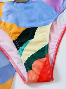 3套全印花有腰帶推擠式比基尼套裝，夏季沙灘必備 - 彩色 - 查看 5