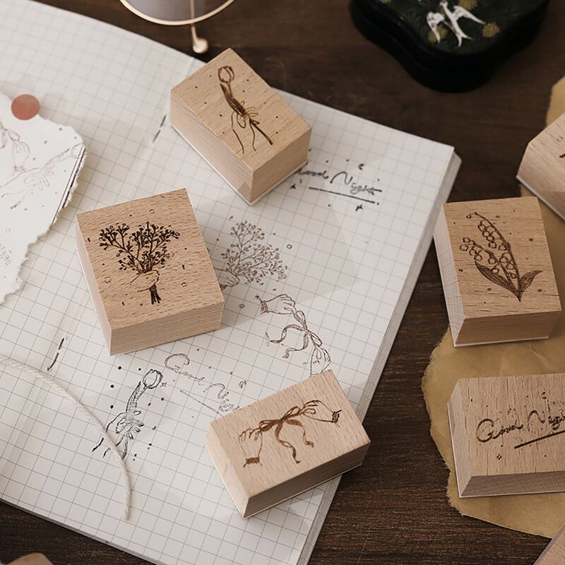 

1pc Random Pattern Wooden Stamp, Khaki