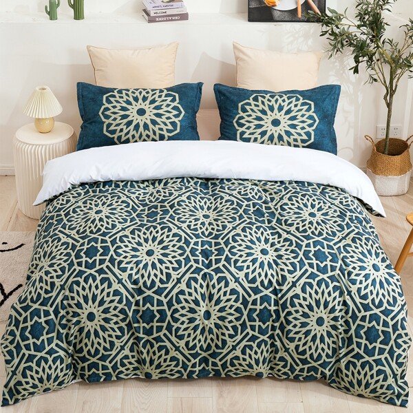 

Geometric Pattern Bedding Set Without Filler, Multicolor