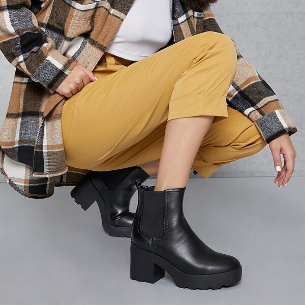 

Faux Leather Platform Lug Sole Chelsea Boots, Black