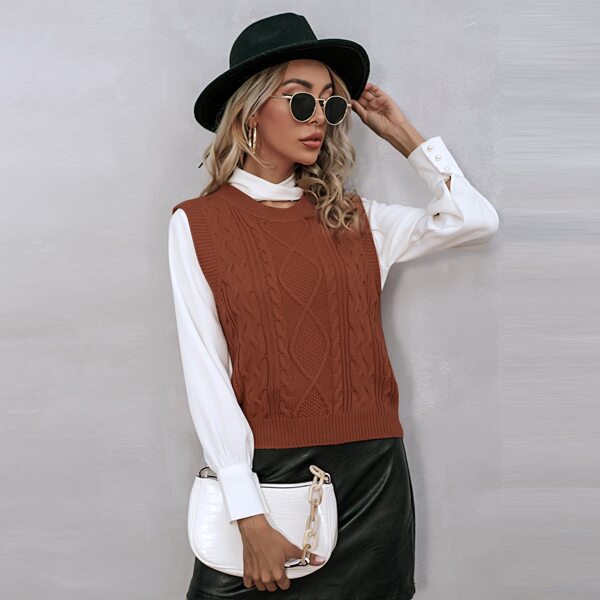 

Cable Knit Sweater Vest, Coffee brown