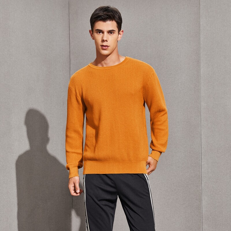 

Guys Ribbed Knit Solid Sweater, Orange bright