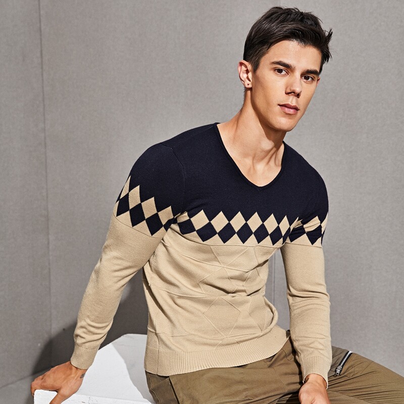 

Guys Argyle Pattern Colorblock Sweater, Multicolor