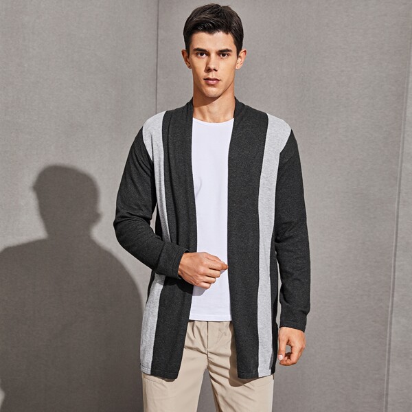 

Men Open Front Colorblock Cardigan, Multicolor