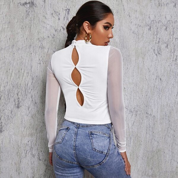 

Contrast Mesh Sleeve Cut Out Back Tee, White