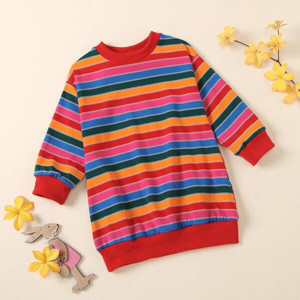 

Toddler Girls Rainbow Striped Sweatshirt Dress, Multicolor