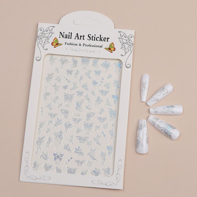 

1sheet Butterfly Pattern Nail Art Sticker, Silver
