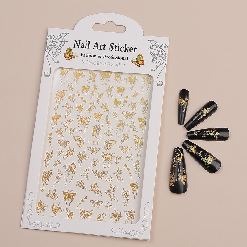 

1sheet Butterfly Pattern Nail Art Sticker, Gold