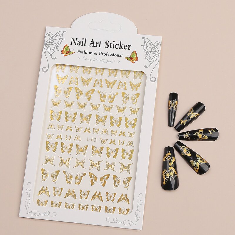 

1sheet Butterfly Pattern Nail Art Sticker, Gold