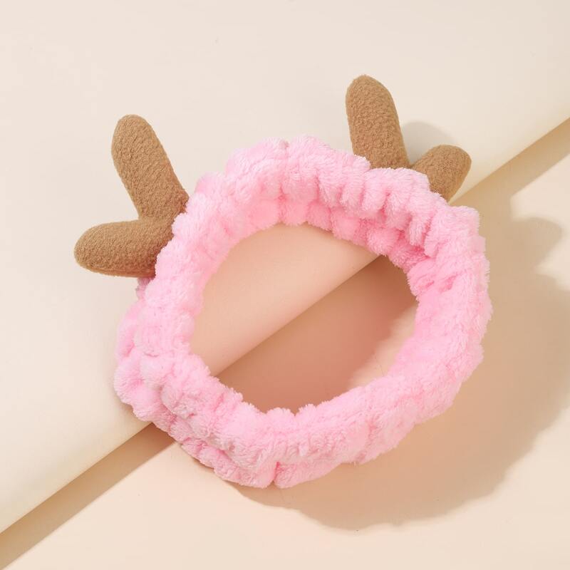

1pc Antlers Fluffy Bath Headband, Pink