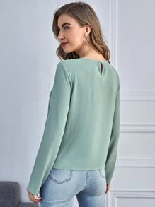 後鎖孔素色襯衫 - 薄荷綠 - 查看 2