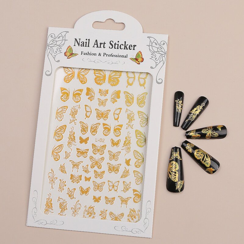 

1sheet Butterfly Pattern Nail Art Sticker, Gold