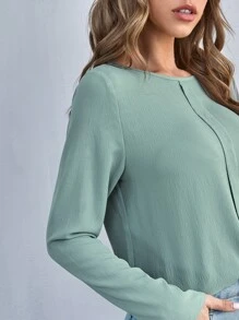 後鎖孔素色襯衫 - 薄荷綠 - 查看 4