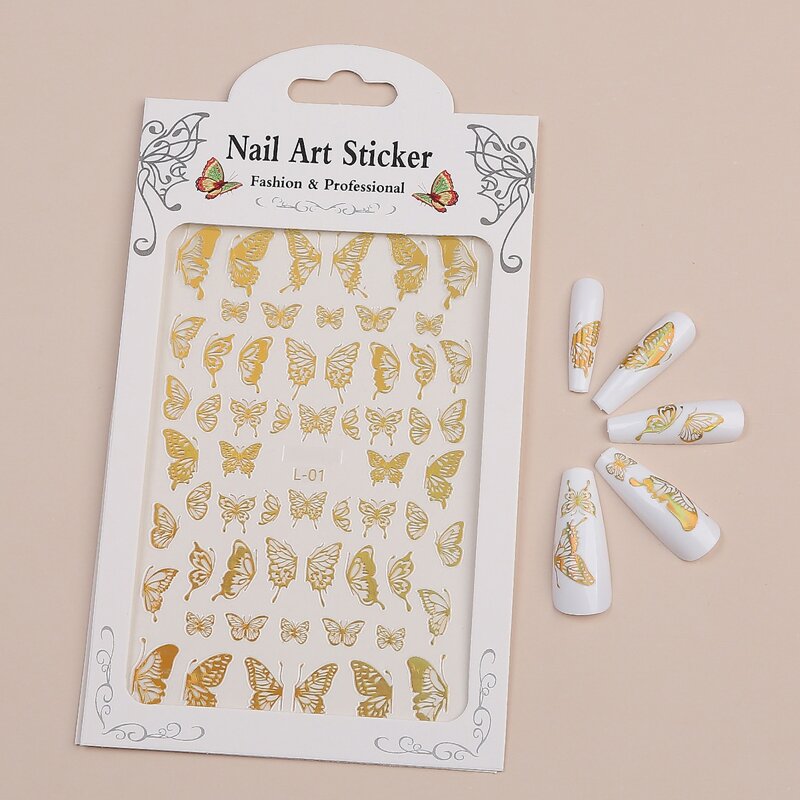 

1sheet Butterfly Pattern Nail Art Sticker, Gold