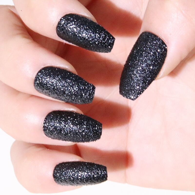 

24pcs Glitter Powder Fake Nail, Black