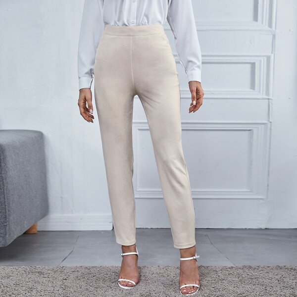 

Solid Straight Leg Pants, Beige