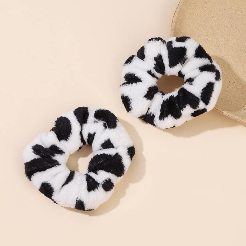 

2pcs Allover Print Scrunchie, Black and white