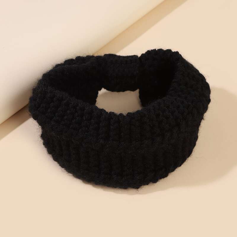 

1pc Solid Knit Headband, Black