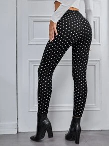 SHEIN Privé Polka Dot Skinny Trousers - Black - View 2