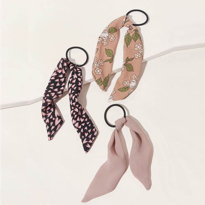 

3pcs Heart Print Hair Tie, Multicolor