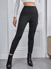 SHEIN Privé Polka Dot Skinny Trousers - Black - View 3