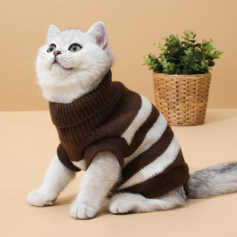 

Striped Pattern Cat Sweater, Mocha brown