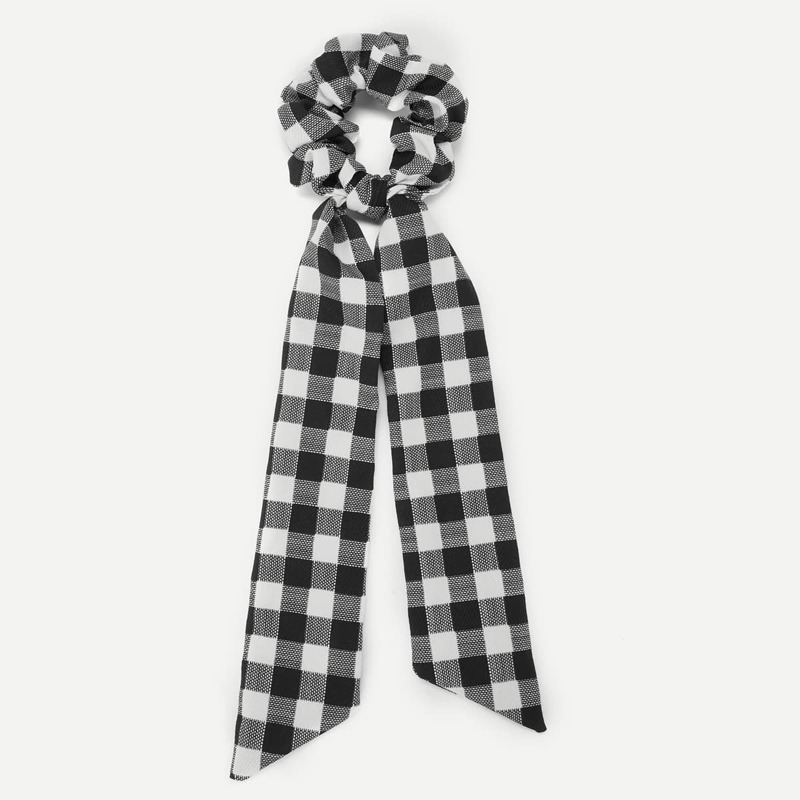 

Gingham Scrunchie Scarf, Black and white