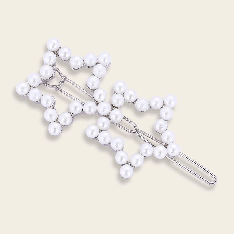 

1pc Faux Pearl Star Hair Clip, White
