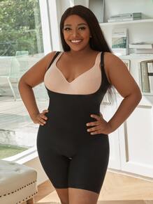 Plus Crotchless Shapewear Unitard Romper - Black - View 1