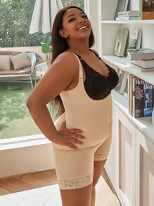 Plus Lace Trim Shapewear Romper - Apricot - View 6